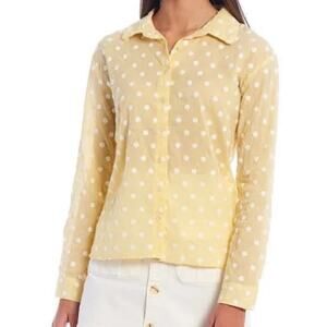 Copper Key Yellow Sheer Polka Dot Button Down Blouse Sz L